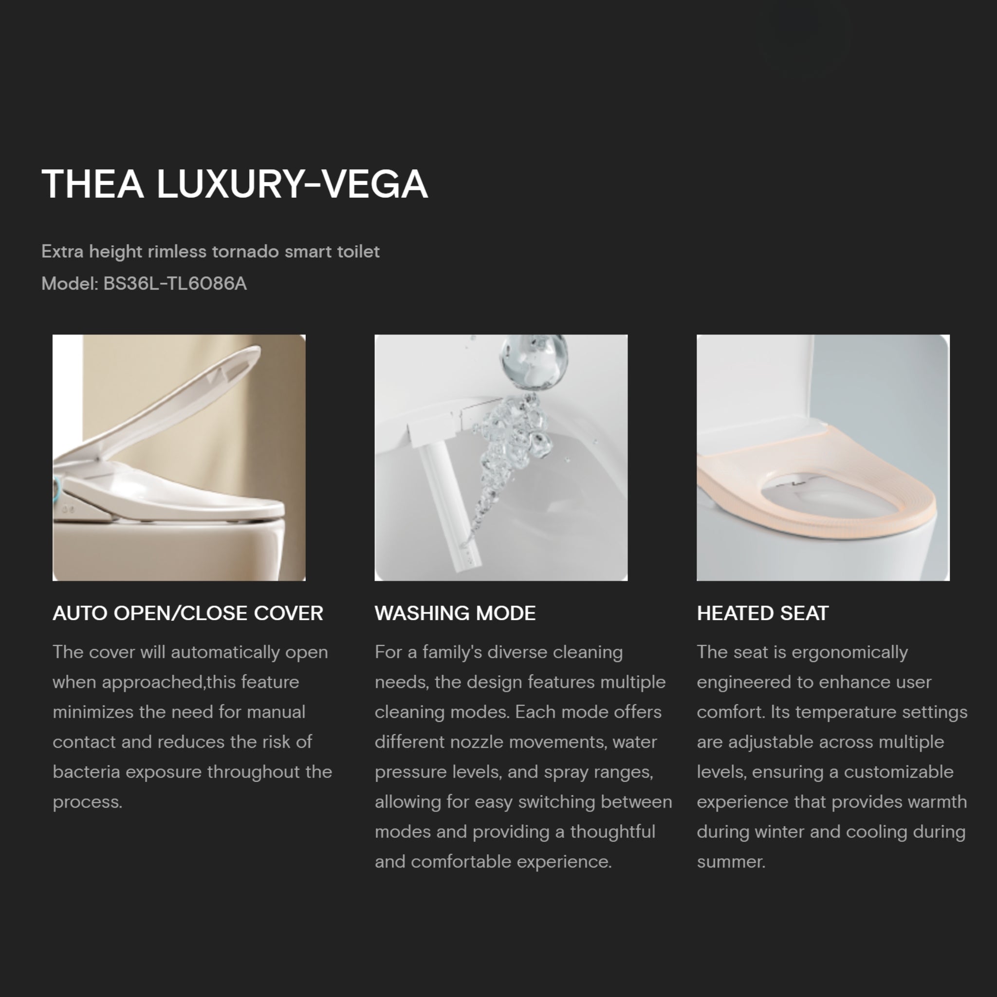 LAFEME THEA LUXURY VEGA RIMLESS BACK TO WALL TORNADO SMART TOILET W/ AUTOLID WHITE