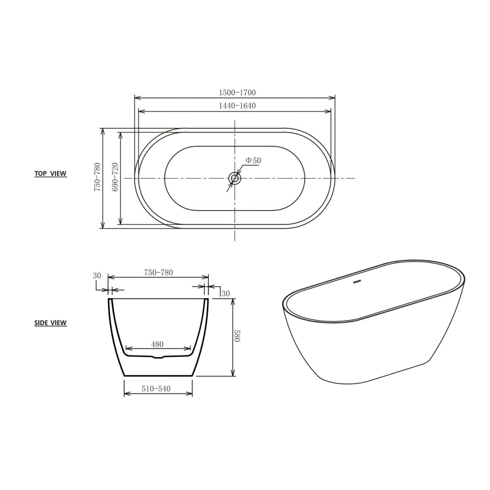 ZUMI MILA EGG-SHAPED FREESTANDING BATHTUB WITH OVERFLOW GLOSS WHITE (AVAILABLE IN 1500MM AND 1700MM)