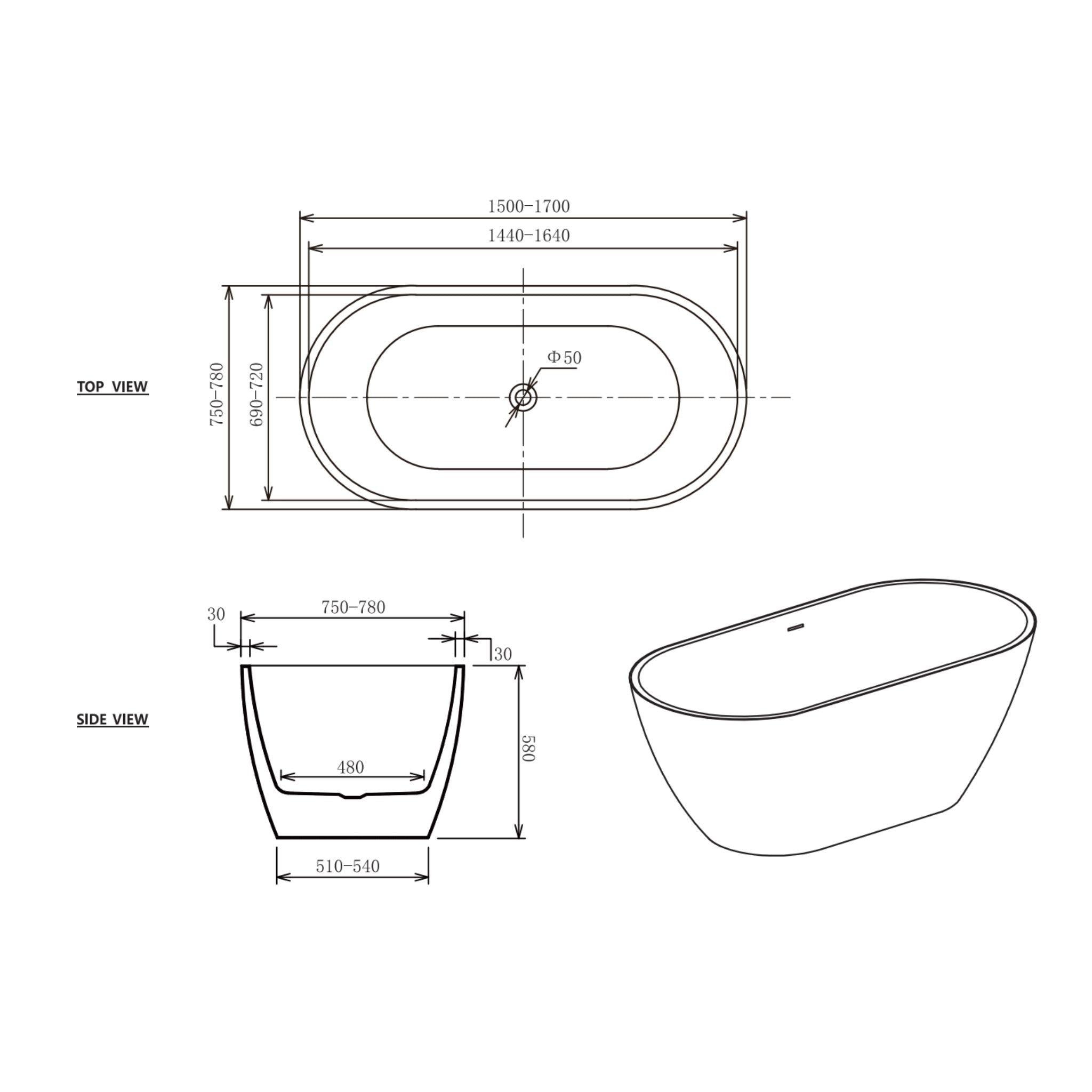 ZUMI MILA EGG-SHAPED FREESTANDING BATHTUB WITH OVERFLOW GLOSS WHITE (AVAILABLE IN 1500MM AND 1700MM)