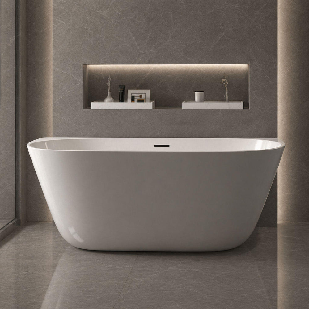 ZUMI MILA FREESTANDING BACK TO WALL BATHTUB WITH OVERFLOW GLOSS WHITE (AVAILABLE IN 1400MM, 1500MM AND 1700MM)