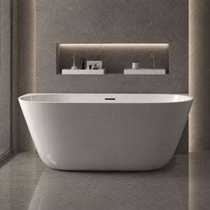 ZUMI MILA FREESTANDING BACK TO WALL BATHTUB WITH OVERFLOW GLOSS WHITE (AVAILABLE IN 1400MM, 1500MM AND 1700MM)