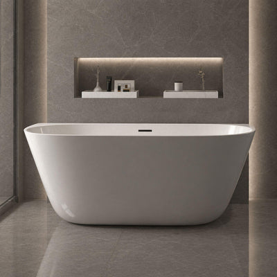 ZUMI MILA FREESTANDING BACK TO WALL BATHTUB WITH OVERFLOW GLOSS WHITE (AVAILABLE IN 1400MM, 1500MM AND 1700MM)