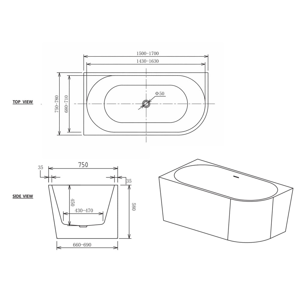 ZUMI MILA FREESTANDING LEFT CORNER BATHTUB WITH OVERFLOW GLOSS WHITE (AVAILABLE IN 1500MM AND 1700MM)