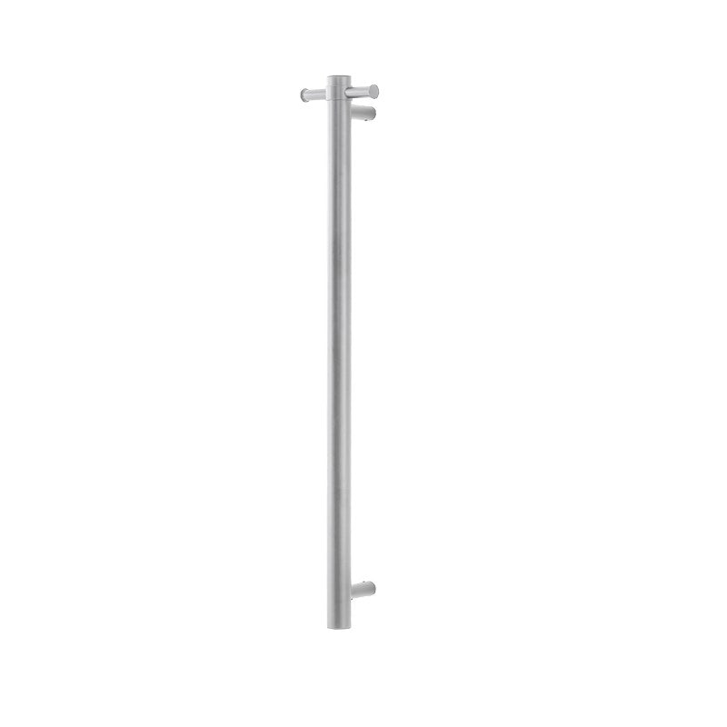 AQUAPERLA ROUND VERTICAL HEATED SINGLE BAR TOWEL RACK BRUSHED NICKEL 950MM