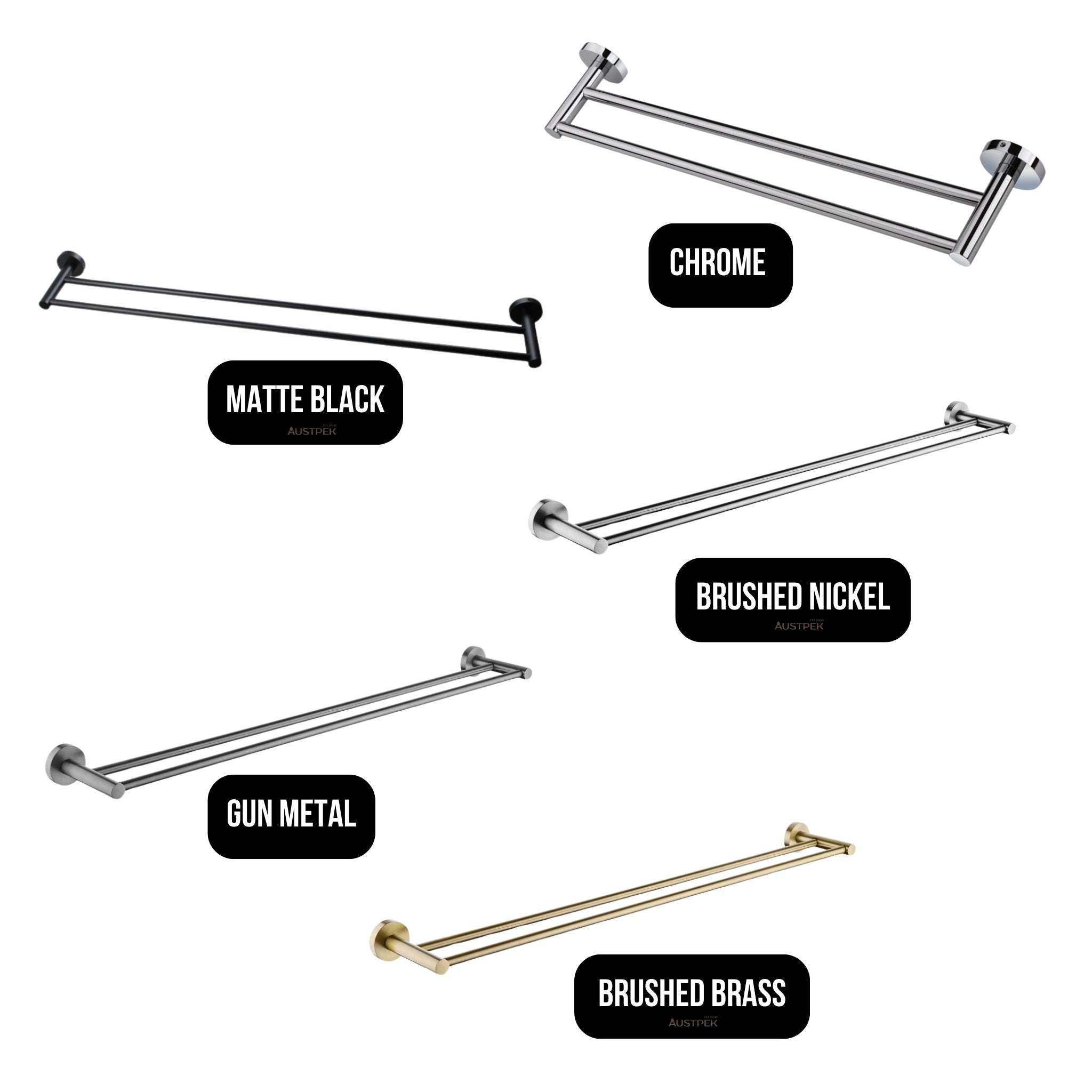 AQUAPERLA LUCID PIN CUTTABLE DOUBLE TOWEL RAIL 790MM GUN METAL