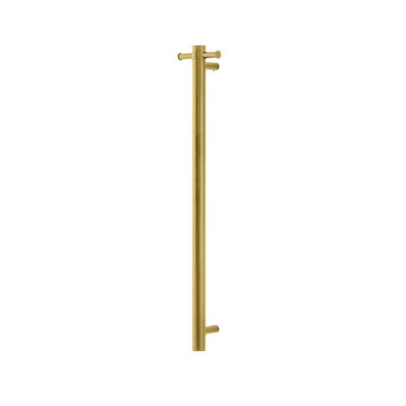 AQUAPERLA ROUND VERTICAL HEATED SINGLE BAR TOWEL RACK BRUSHED BRASS 950MM