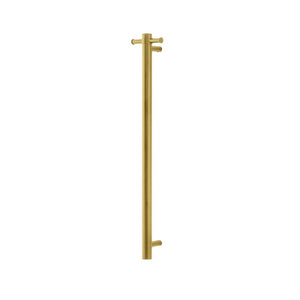 AQUAPERLA ROUND VERTICAL HEATED SINGLE BAR TOWEL RACK BRUSHED BRASS 950MM