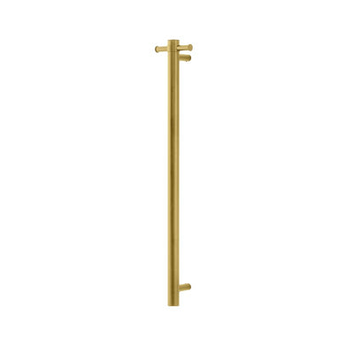 NORICO ROUND VERTICAL HEATED SINGLE BAR TOWEL RACK BRUSHED BRASS 950MM