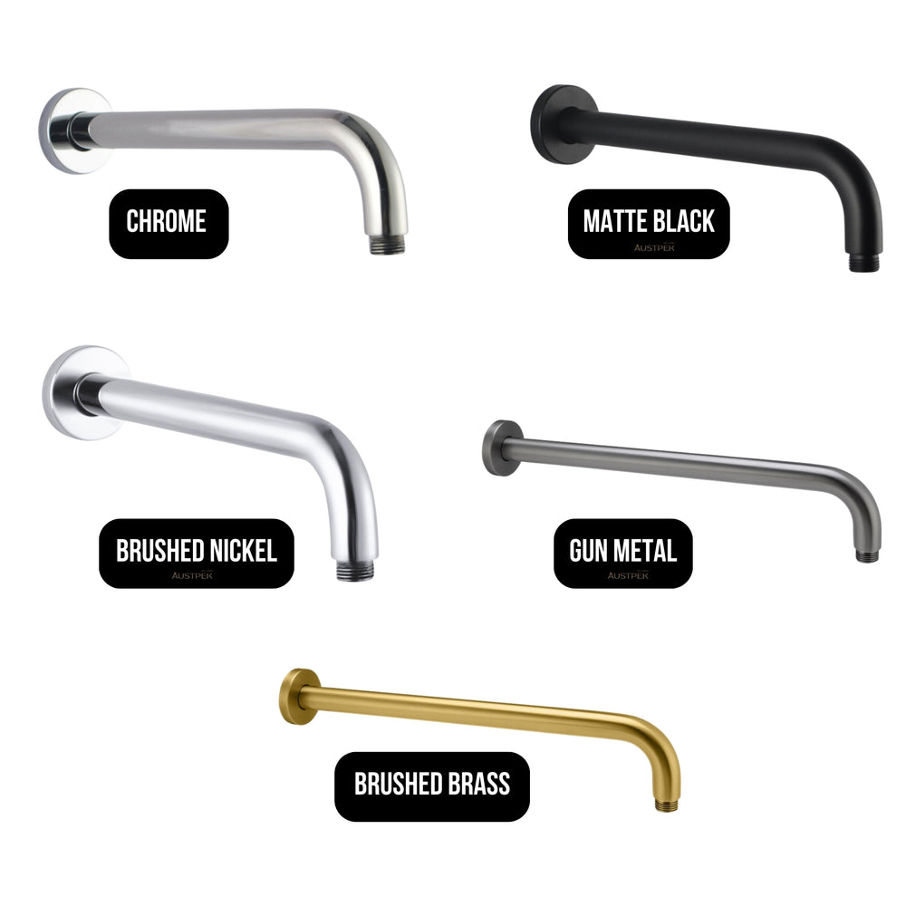 AQUAPERLA ROUND STRAIGHT WALL SHOWER ARM 400MM BRUSHED NICKEL