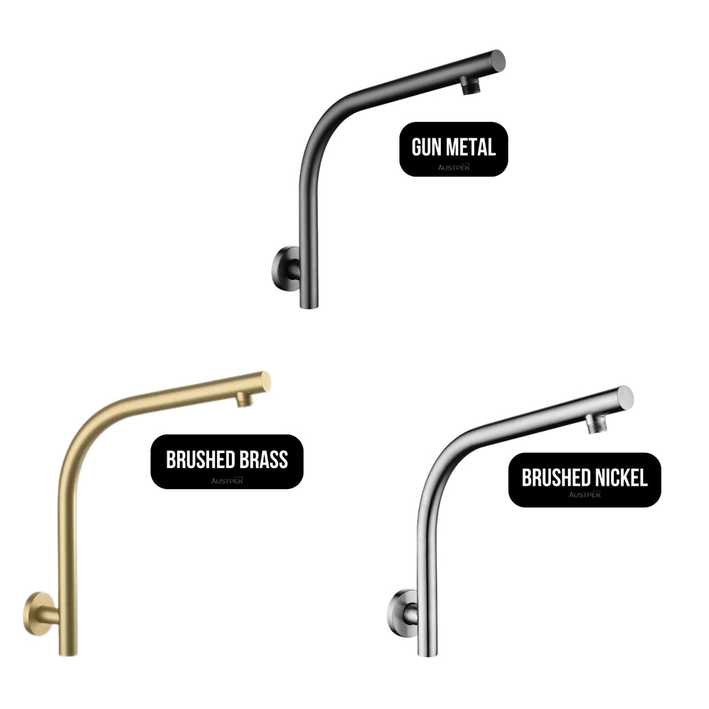 AQUAPERLA GOOSENECK ROUND WALL SHOWER ARM 350MM BRUSHED NICKEL