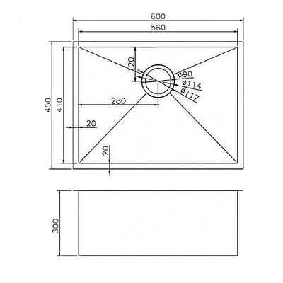 AQUAPERLA PVD STAINLESS STEEL SINGLE BOWL KITCHEN SINK BRUSHED BRASS 600MM