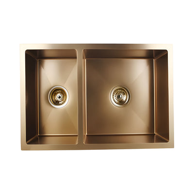 AQUAPERLA T304 HANDMADE DOUBLE BOWL KITCHEN SINK BRUSHED YELLOW GOLD 710MM