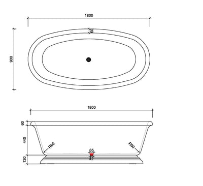 VEROTTI BORDEAUX FREESTANDING SOLID SURFACE BATH MATTE WHITE 1800MM