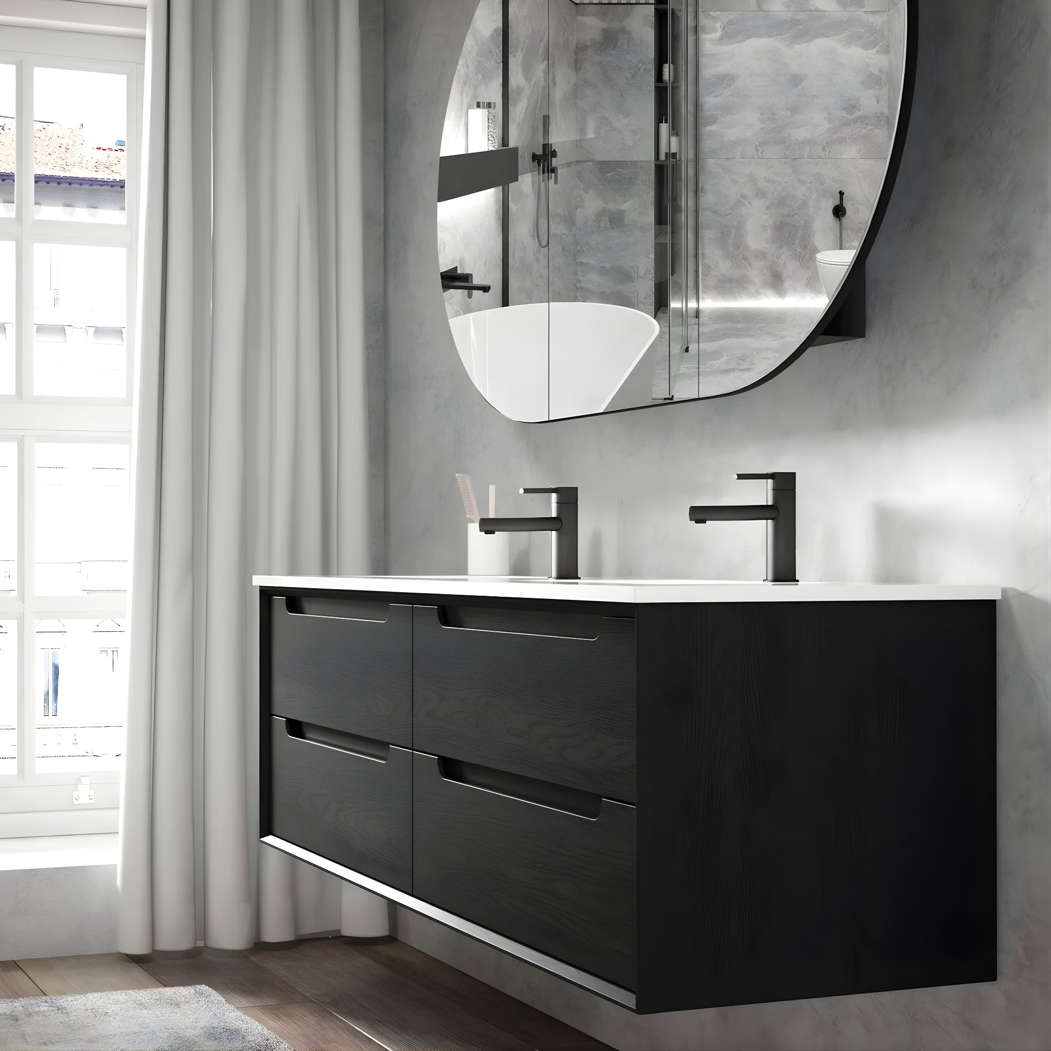 OTTI BYRON BLACK OAK 1200MM DOUBLE BOWL WALL HUNG VANITY