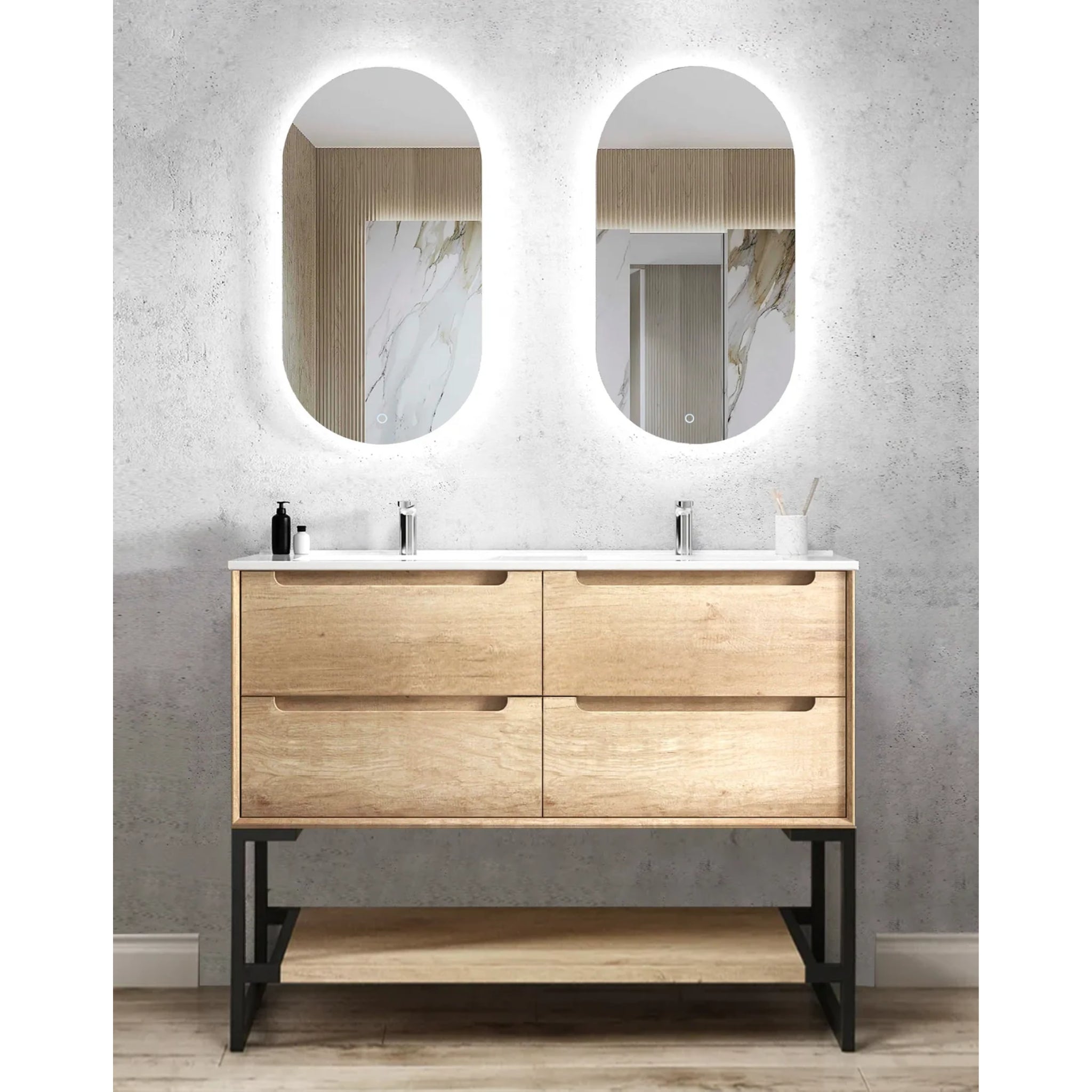 OTTI BYRON NATURAL OAK 1200MM DOUBLE BOWL FLOOR STANDING VANITY