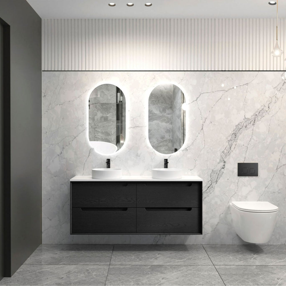 OTTI BYRON BLACK OAK 1500MM DOUBLE BOWL WALL HUNG VANITY