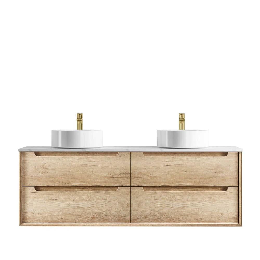 OTTI BYRON NATURAL OAK 1500MM DOUBLE BOWL WALL HUNG VANITY