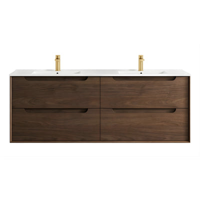 OTTI BYRON SABLE WALNUT 1500MM DOUBLE BOWL WALL HUNG VANITY