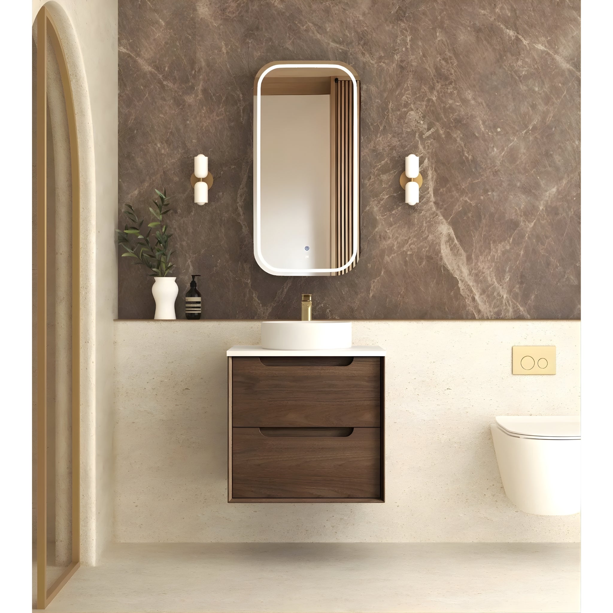 OTTI BYRON SABLE WALNUT 600MM SINGLE BOWL WALL HUNG VANITY