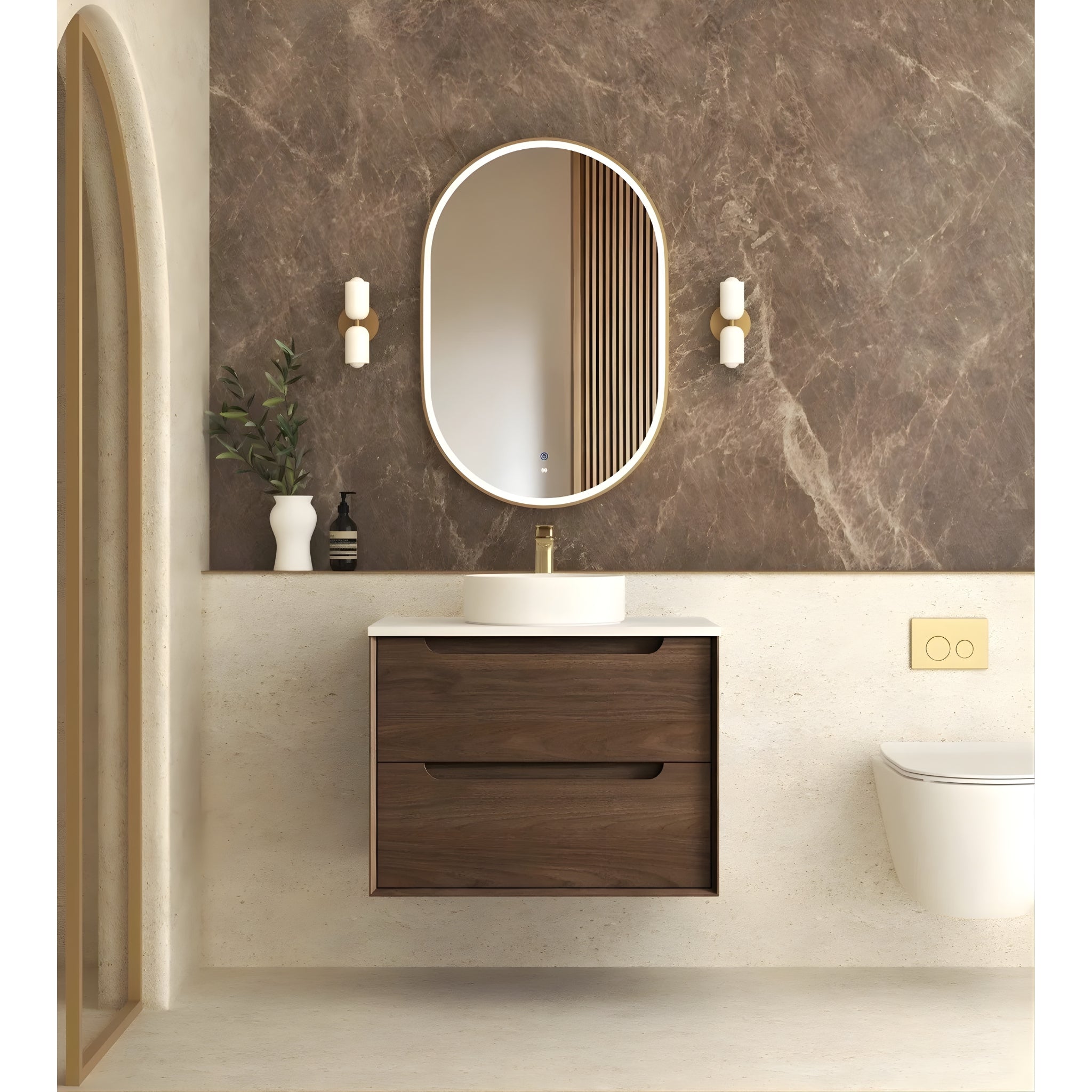 OTTI BYRON SABLE WALNUT 750MM SINGLE BOWL WALL HUNG VANITY