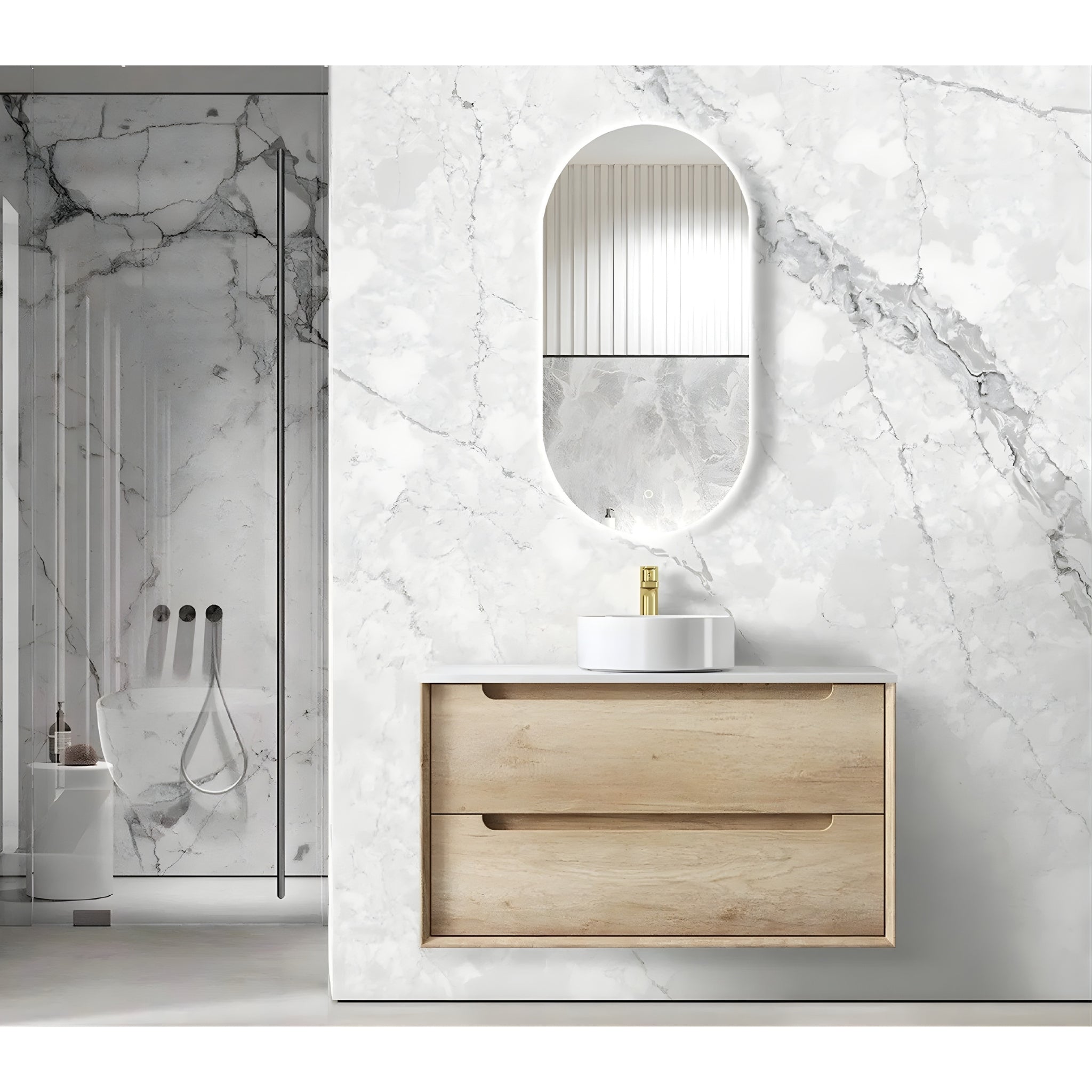 OTTI BYRON NATURAL OAK 900MM SINGLE BOWL WALL HUNG VANITY