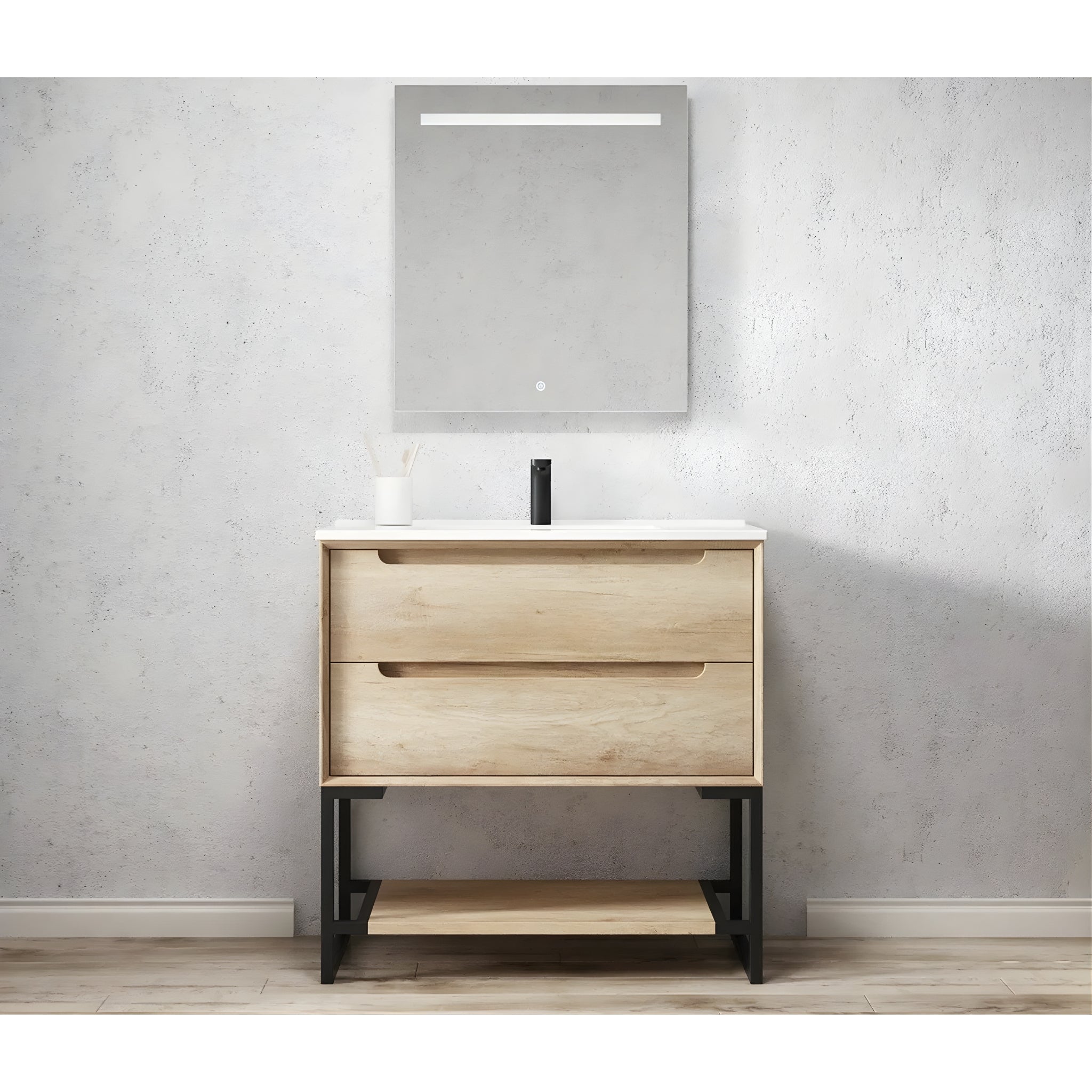 OTTI BYRON NATURAL OAK 900MM SINGLE BOWL FLOOR STANDING VANITY