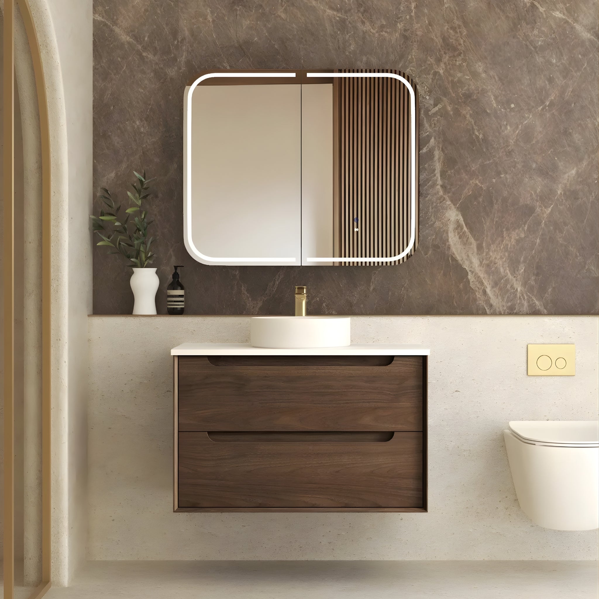 OTTI BYRON SABLE WALNUT 900MM SINGLE BOWL WALL HUNG VANITY