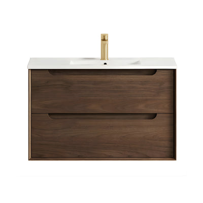 OTTI BYRON SABLE WALNUT 900MM SINGLE BOWL WALL HUNG VANITY