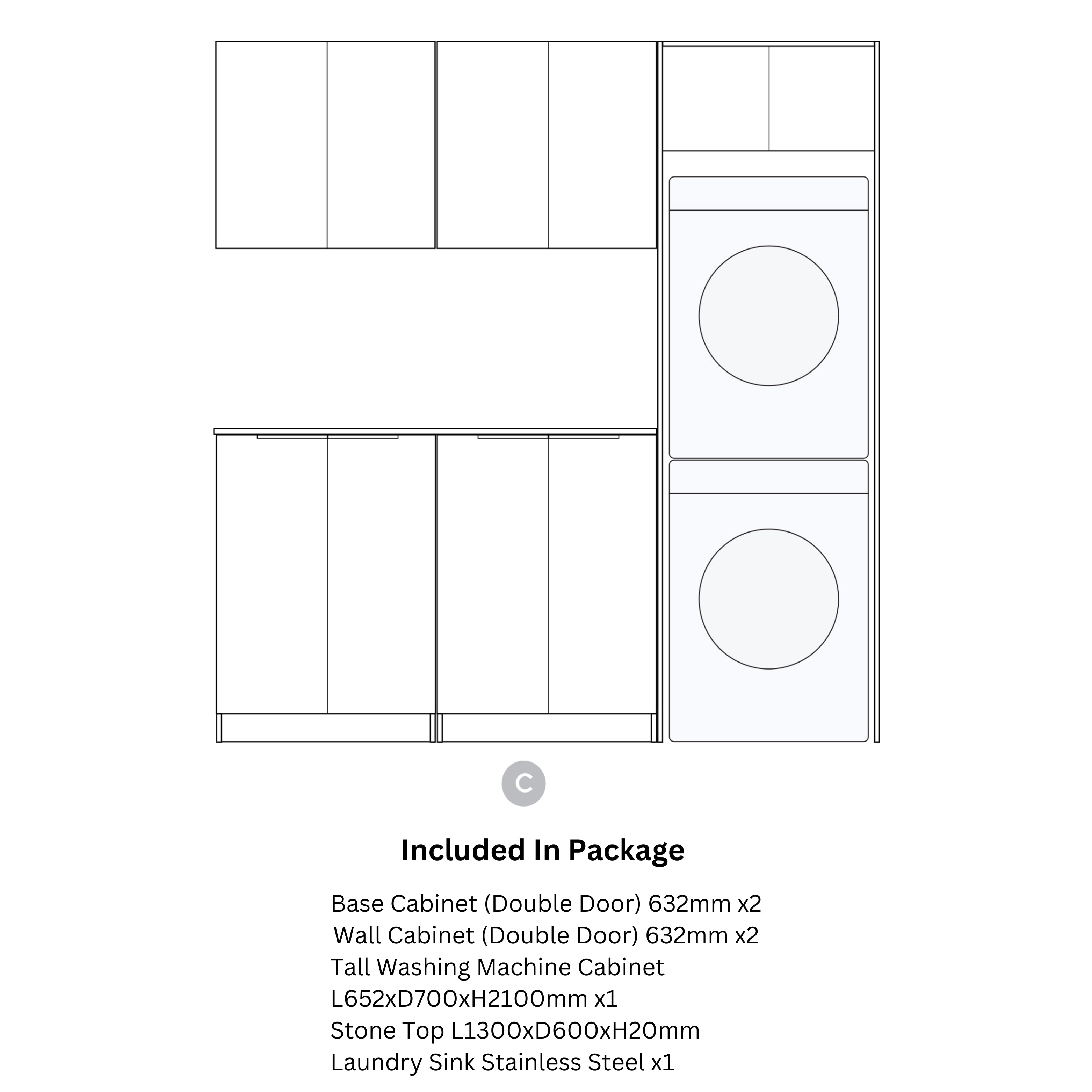 OTTI BYRON BLACK OAK 1960MM LAUNDRY AND WALL CABINET WITH STONE TOP & SINK (PACKAGE-C)