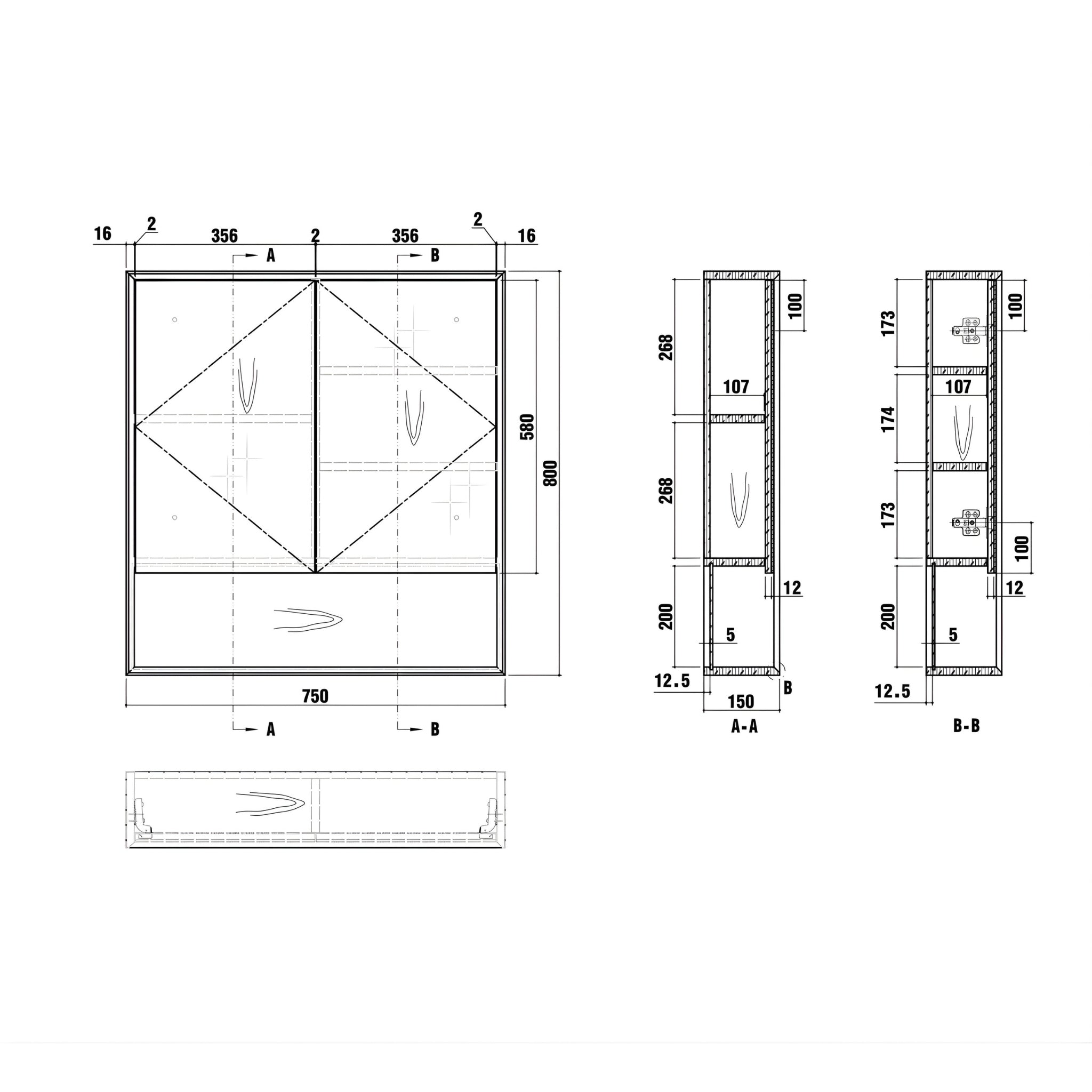 OTTI BYRON BLACK OAK SHAVING CABINET 750X800MM