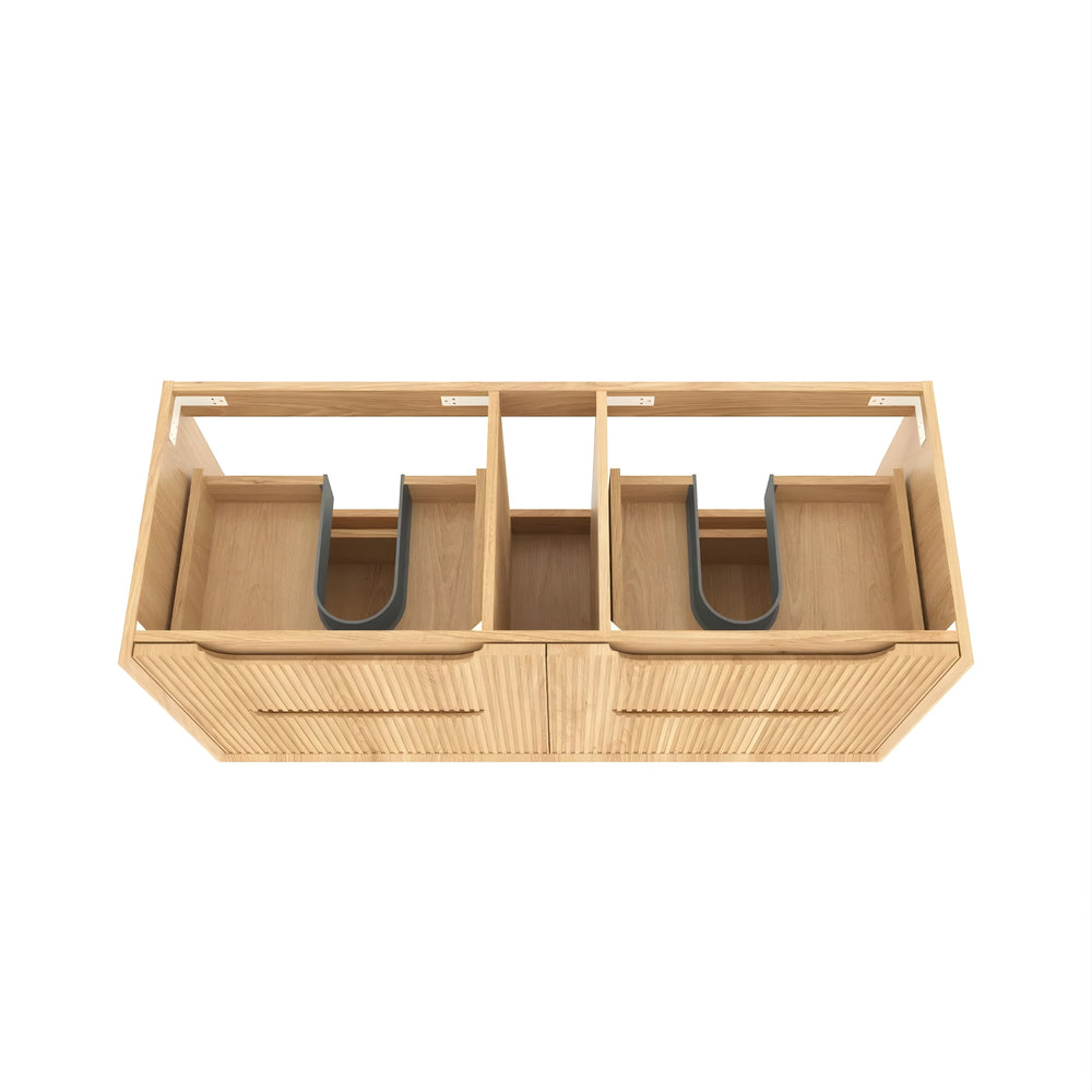 OTTI BYRON WOODLAND OAK FLUTED 1200MM DOUBLE BOWL WALL HUNG VANITY