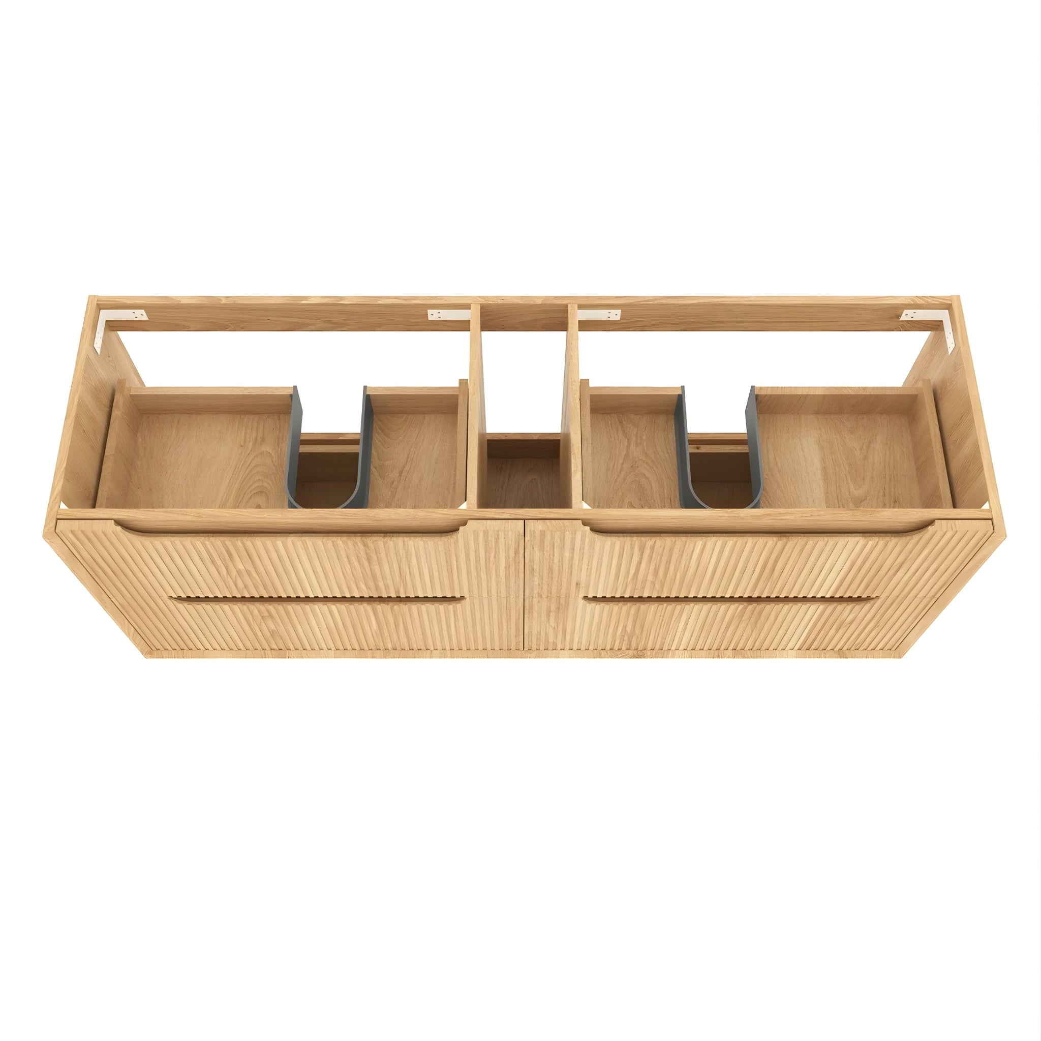 OTTI BYRON WOODLAND OAK FLUTED 1500MM DOUBLE BOWL WALL HUNG VANITY