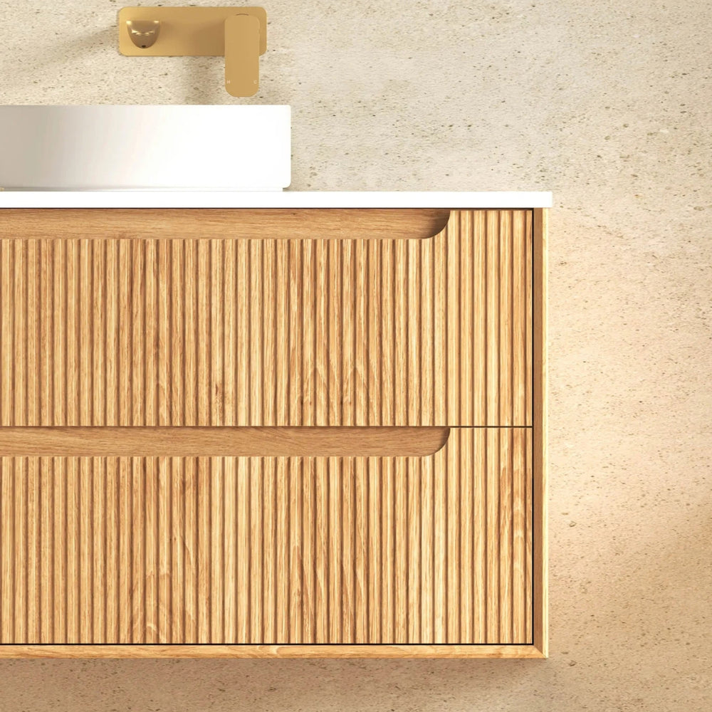 OTTI BYRON WOODLAND OAK FLUTED 1500MM SINGLE BOWL WALL HUNG VANITY