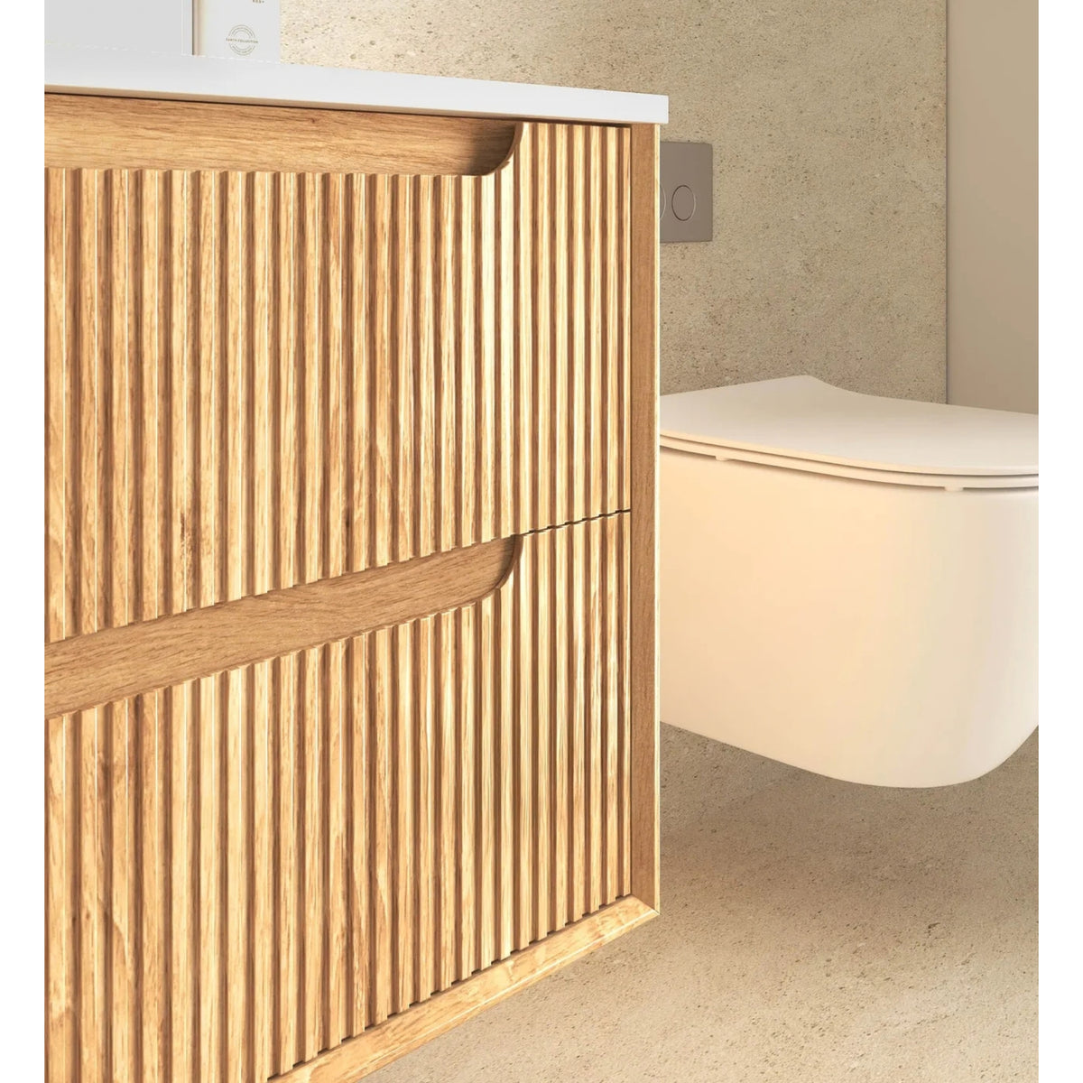 OTTI BYRON WOODLAND OAK FLUTED 1500MM SINGLE BOWL WALL HUNG VANITY