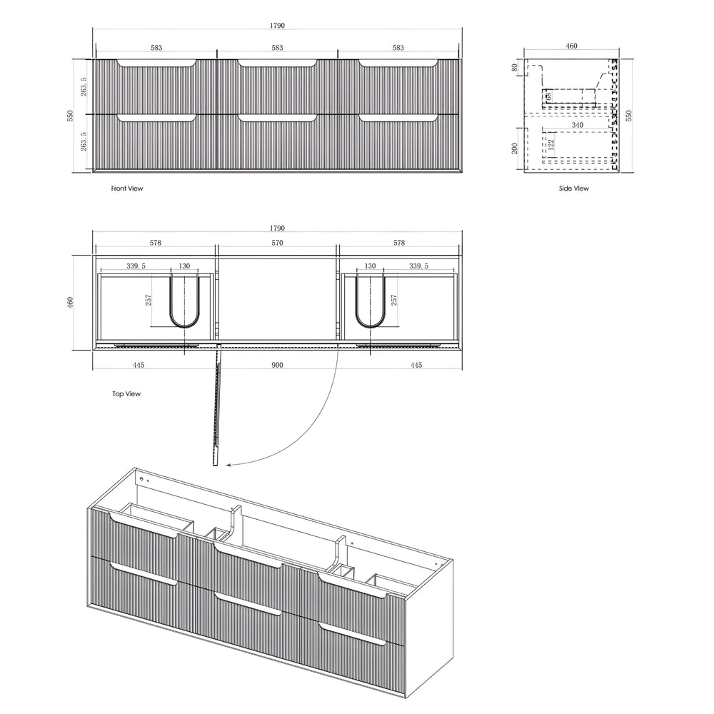 OTTI BYRON WOODLAND OAK FLUTED 1800MM DOUBLE BOWL WALL HUNG VANITY