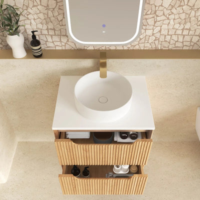 OTTI BYRON WOODLAND OAK FLUTED 600MM SINGLE BOWL WALL HUNG VANITY