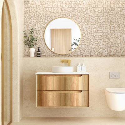 OTTI BYRON WOODLAND OAK FLUTED 900MM SINGLE BOWL WALL HUNG VANITY