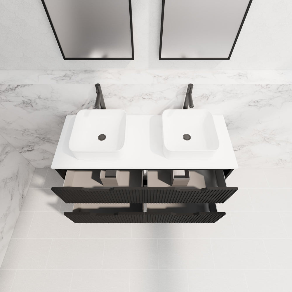 RIVA BALI MATTE BLACK 1200MM DOUBLE BOWL WALL HUNG VANITY