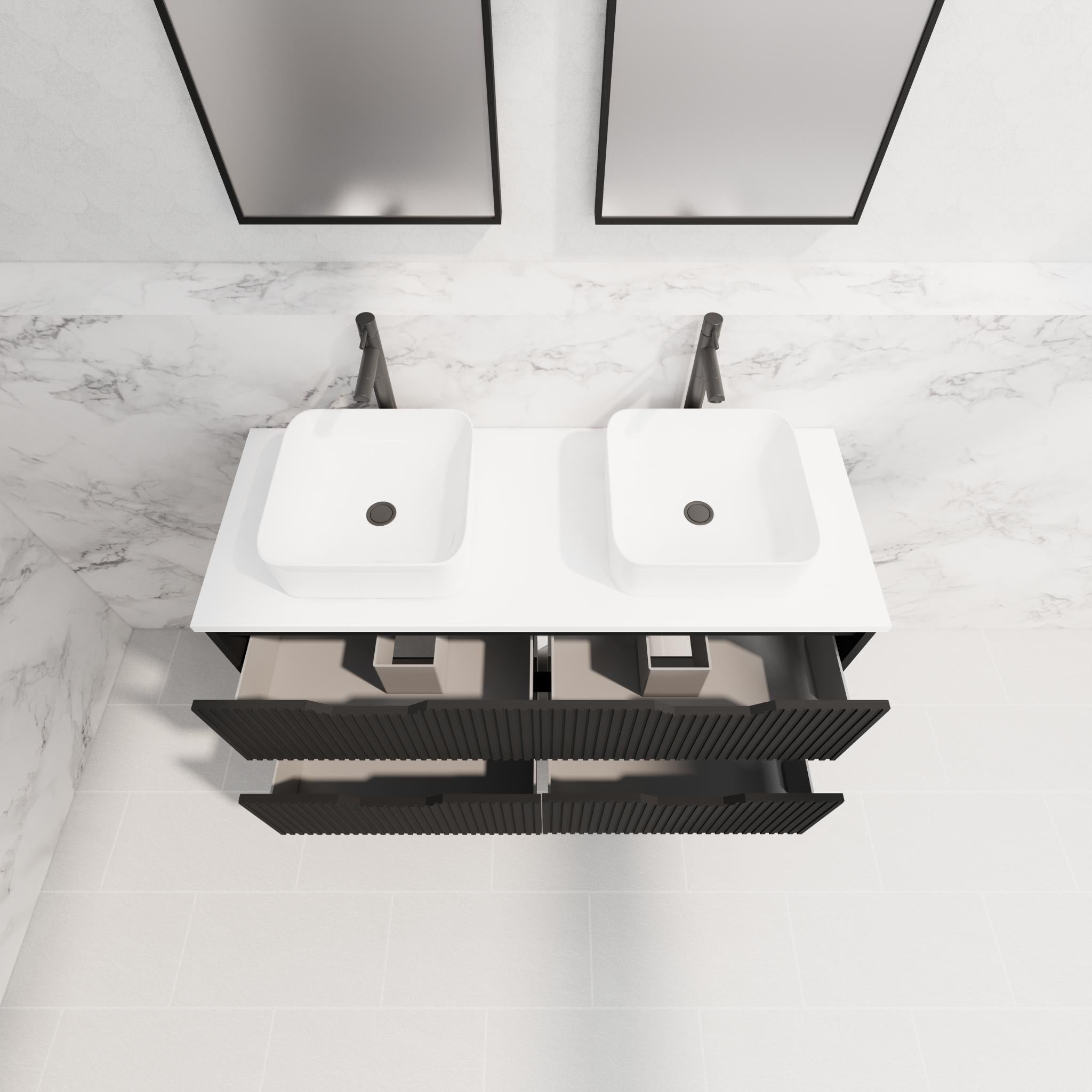 RIVA BALI MATTE BLACK 1200MM DOUBLE BOWL WALL HUNG VANITY