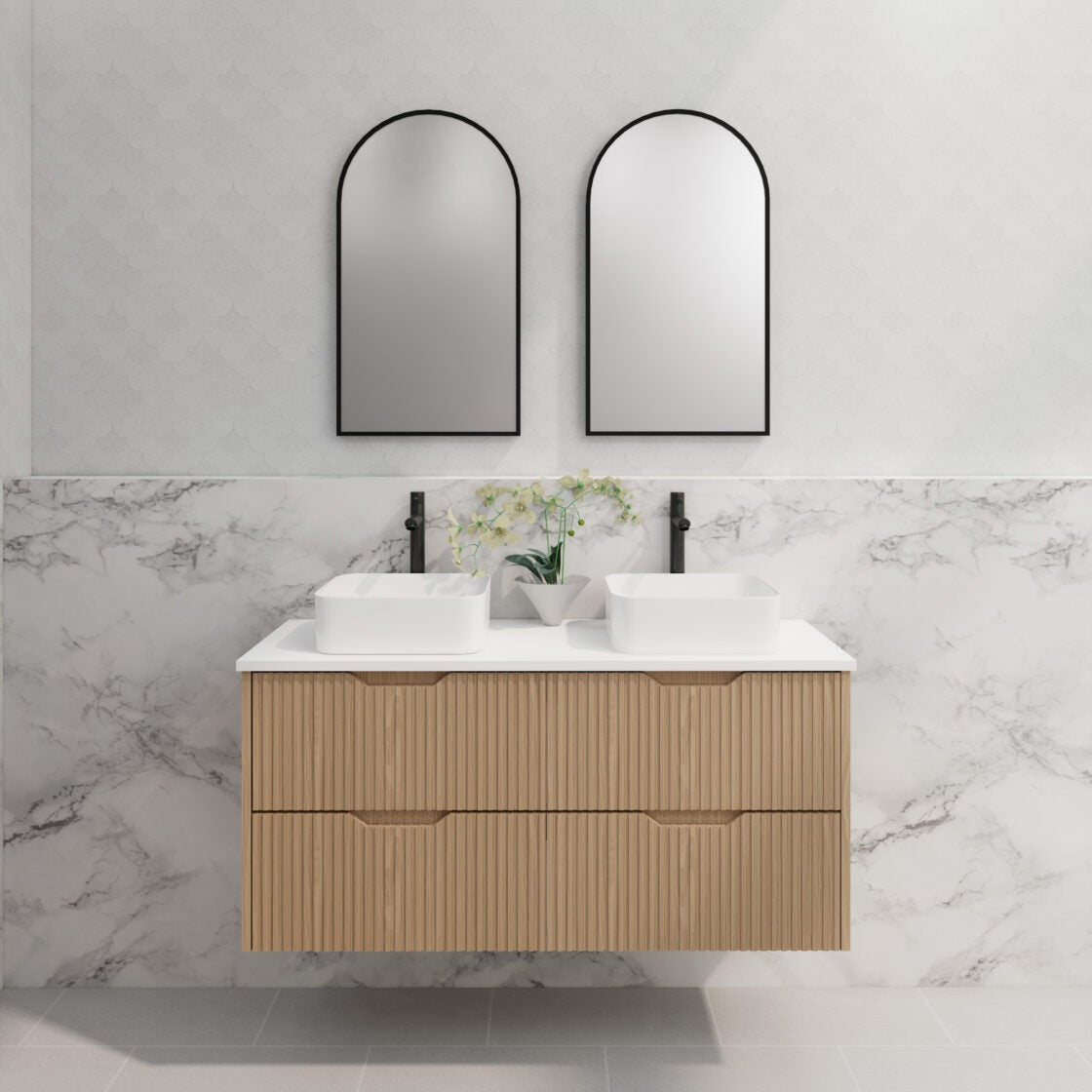 RIVA BALI AMERICAN OAK 1200MM DOUBLE BOWL WALL HUNG VANITY