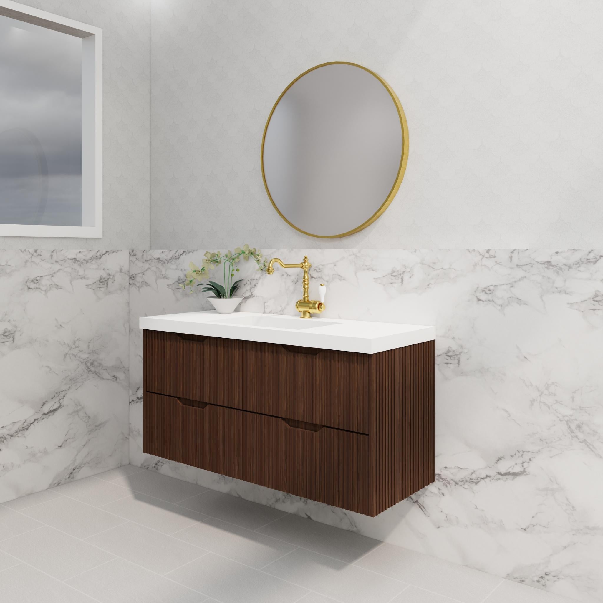 RIVA BALI BROWN OAK 1200MM SINGLE BOWL WALL HUNG VANITY