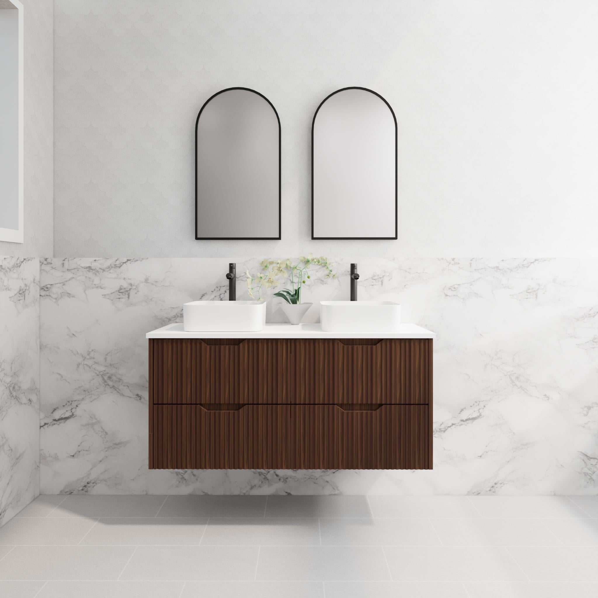 RIVA BALI BROWN OAK 1200MM DOUBLE BOWL WALL HUNG VANITY