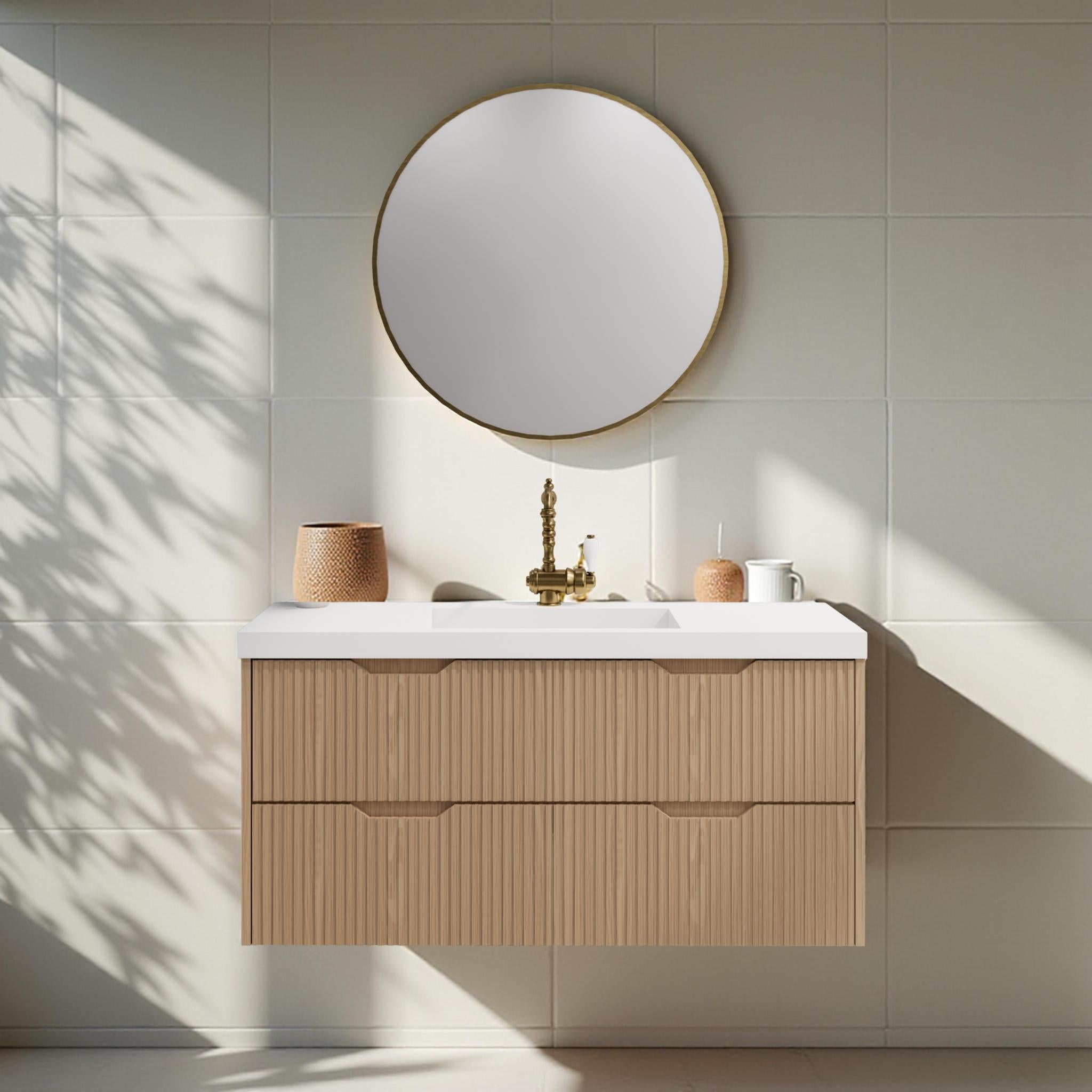 RIVA BALI AMERICAN OAK 1200MM SINGLE BOWL WALL HUNG VANITY
