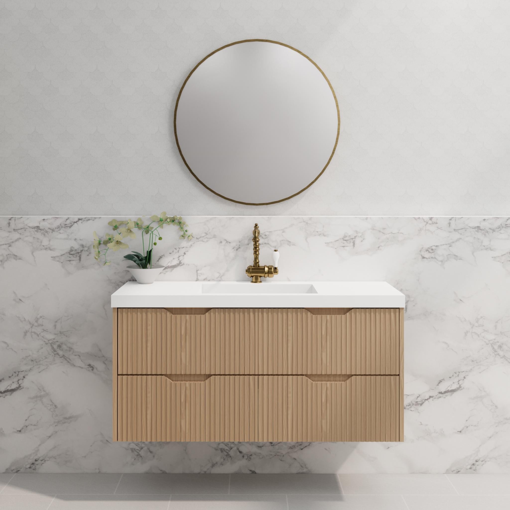 RIVA BALI AMERICAN OAK 1200MM SINGLE BOWL WALL HUNG VANITY