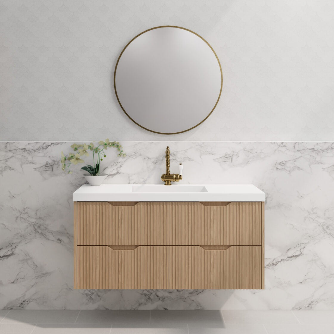 RIVA BALI AMERICAN OAK 1200MM SINGLE BOWL WALL HUNG VANITY