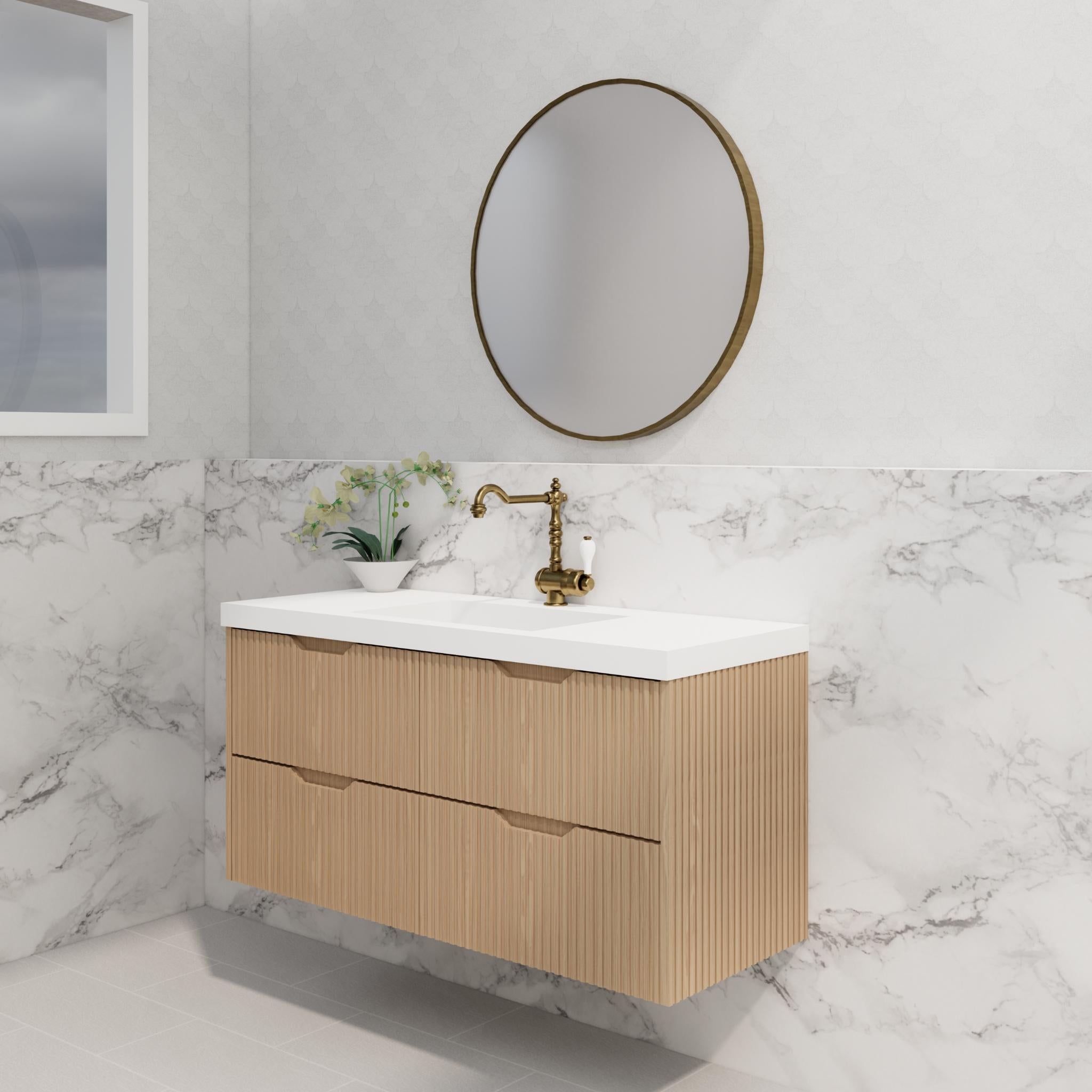 RIVA BALI AMERICAN OAK 1200MM SINGLE BOWL WALL HUNG VANITY