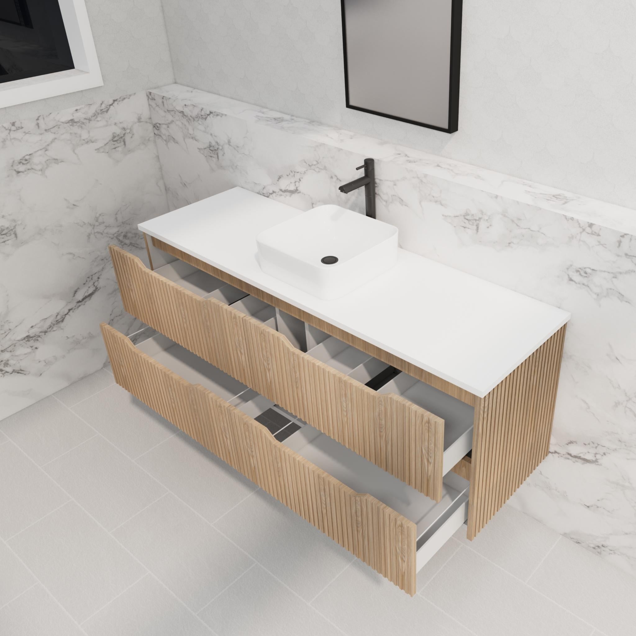 RIVA BALI AMERICAN OAK 1500MM SINGLE BOWL WALL HUNG VANITY