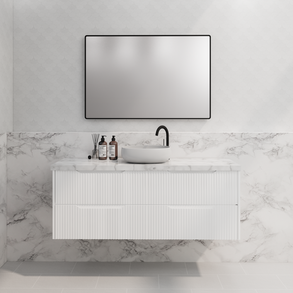 RIVA BALI MATTE WHITE 1500MM SINGLE BOWL WALL HUNG VANITY