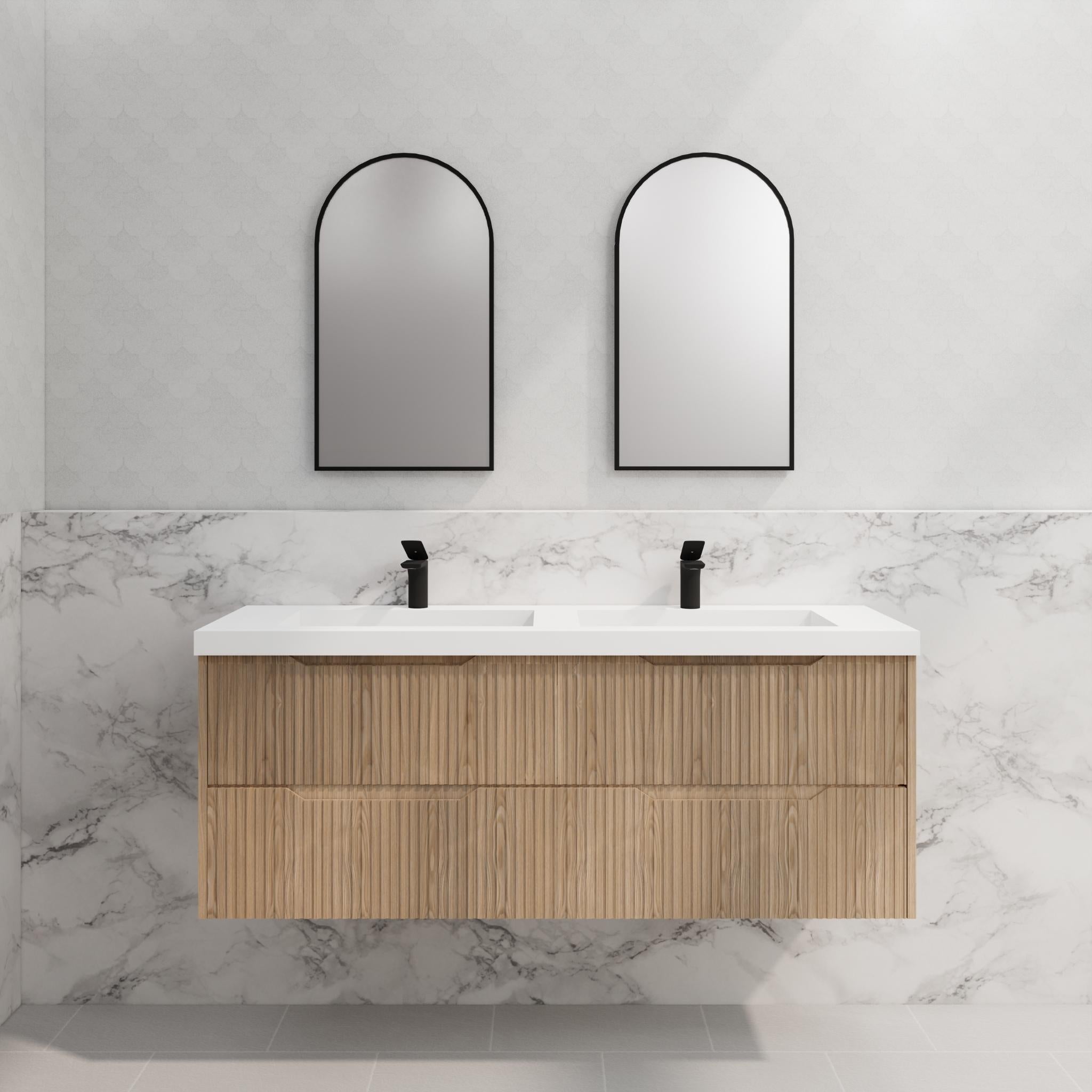RIVA BALI AMERICAN OAK 1500MM DOUBLE BOWL WALL HUNG VANITY