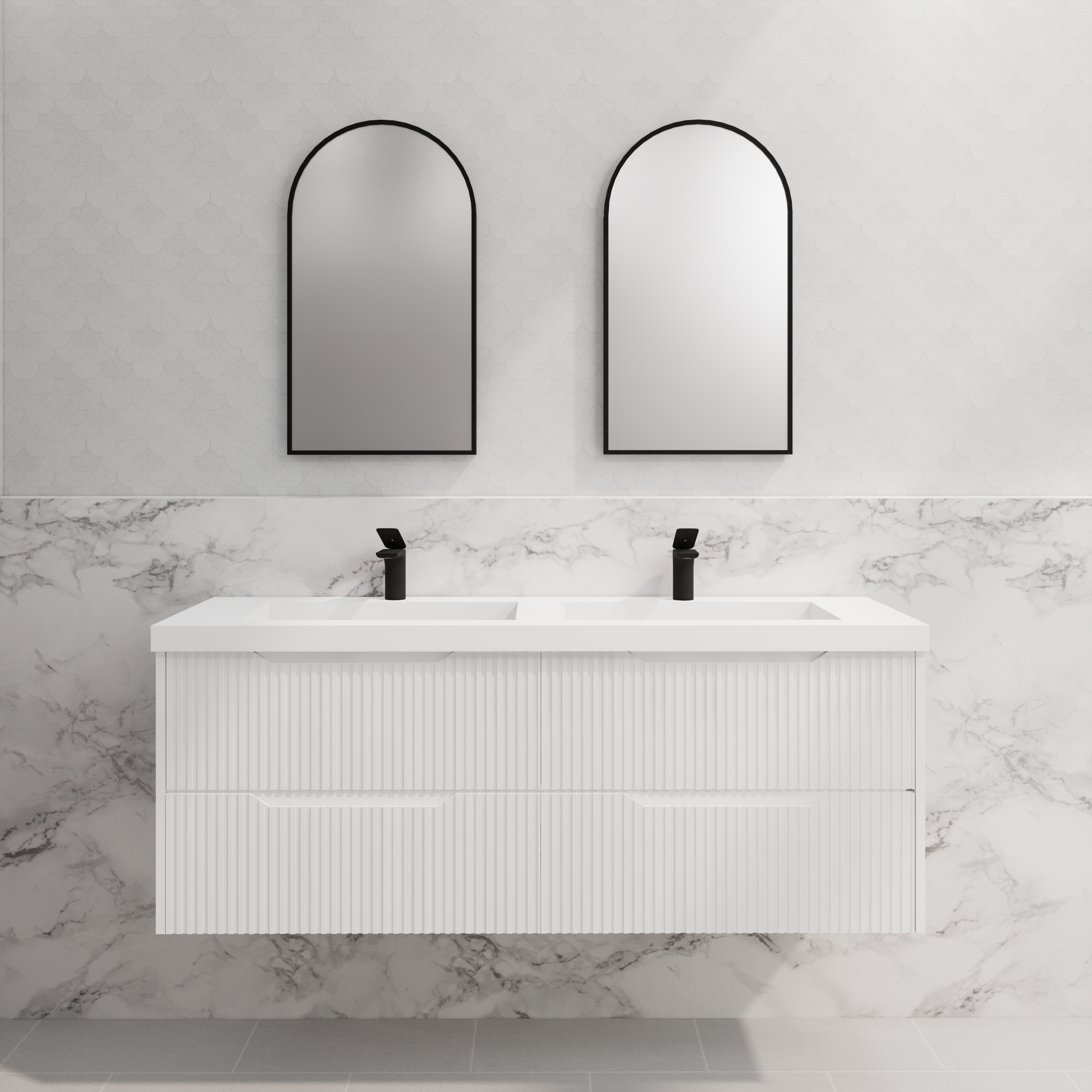 RIVA BALI MATTE WHITE 1500MM DOUBLE BOWL WALL HUNG VANITY